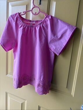 Janie and Jack Bright Pink Embroidered Hem Short Sleeve Top Size 10